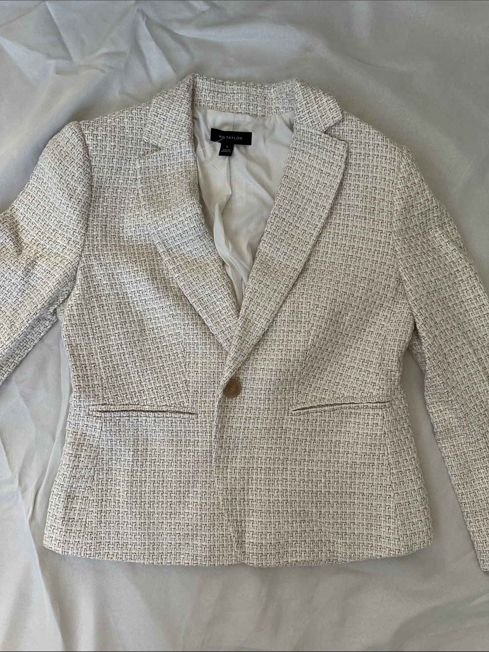 Ann Taylor Cream Tweed Single-Button Blazer